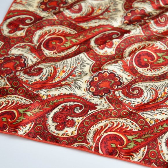 Red & Gold Paisley Vintage Neck Scarf or Pocket Square - Picture 7 of 13
